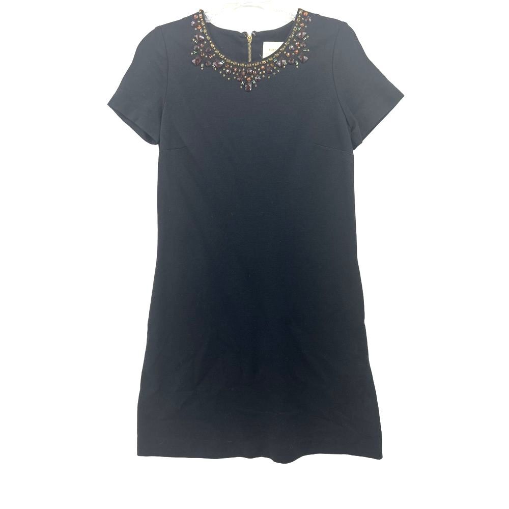 Kate Spade Elegant Black Mini Dress with Embellished Neckline